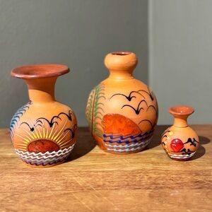 Set of Three Decorative Terracota Mini Vases